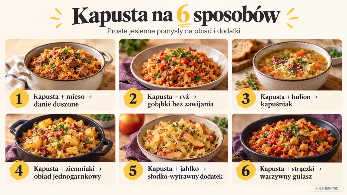 Kapusta na 6 sposobów: danie duszone, gołąbki bez zawijania, kapuśniak, obiad jednogarnkowy, słodko-wytrawny dodatek, warzywny gulasz
