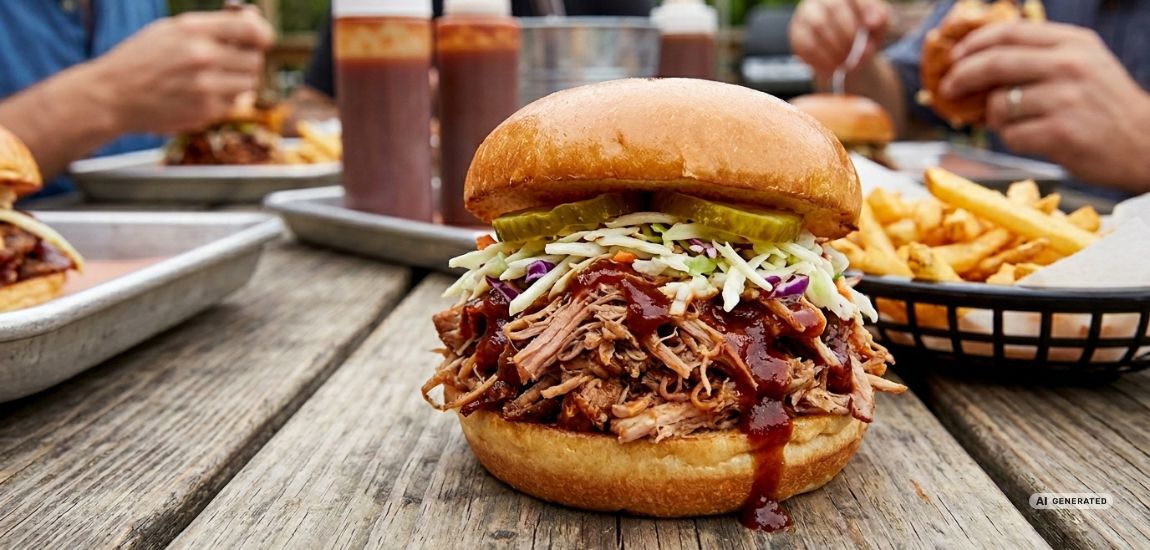 Burger z szarpaną wieprzowiną z wolnowaru
