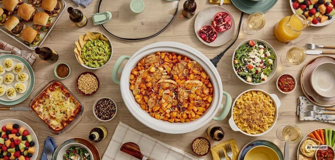 Miseczki z jedzeniem i wolnowar Crock-Pot