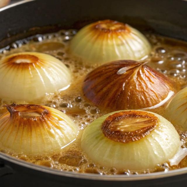 Całe cebule duszone w maśle, miodzie i białym winie